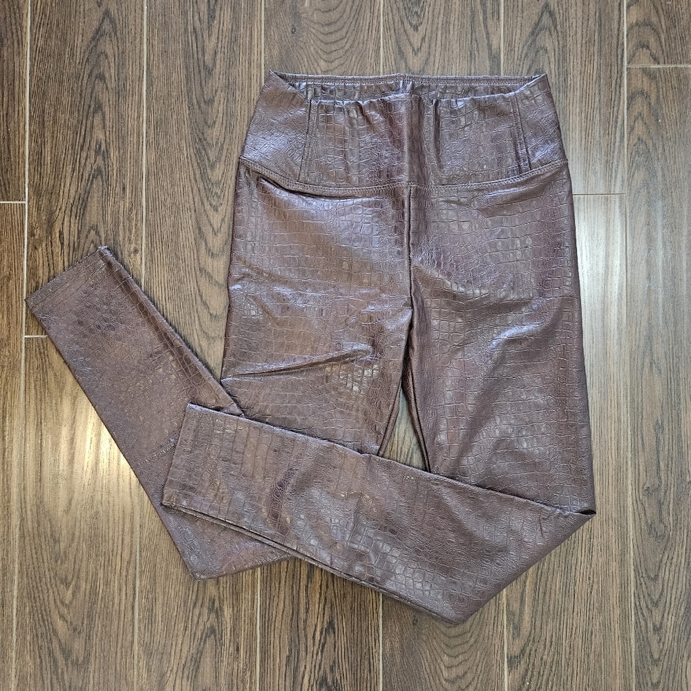7 For All Mankind Faux Snakeskin Brown Leggings Size Small